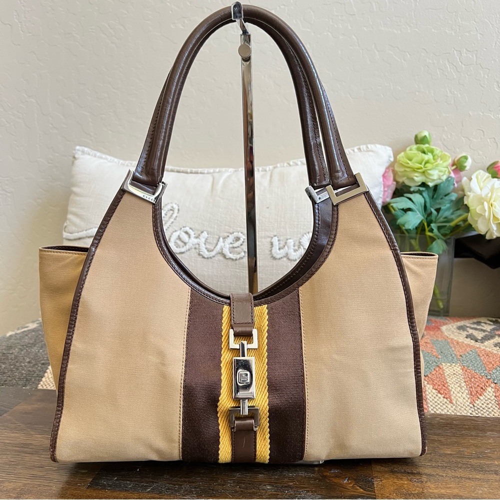 Gucci “ Jackie” Sherry Line Canvas/Leathed Hobo Bag Vintage